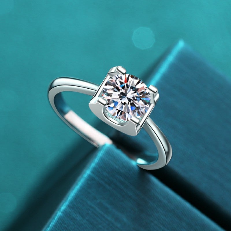 925 Sterling Silver Bull'S Head Ring Classic Simple Female Gra Moissanite Platinum Plated Net Red Live Supply Manufacturers - Image 1